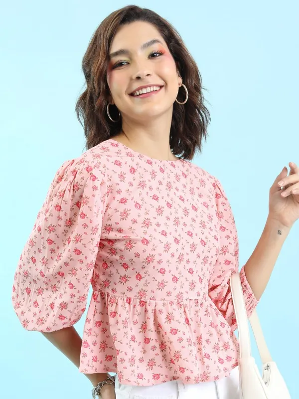  Tokyo Talkies Women Pink Printed Peplum Tops