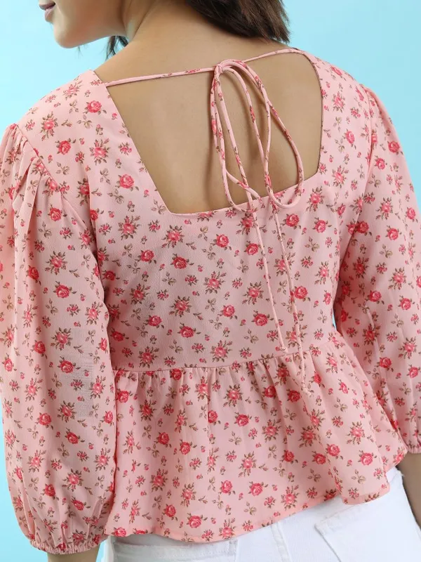  Tokyo Talkies Women Pink Printed Peplum Tops