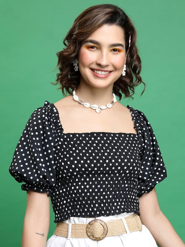 Tokyo Talkies Women Black Printed Regular Top