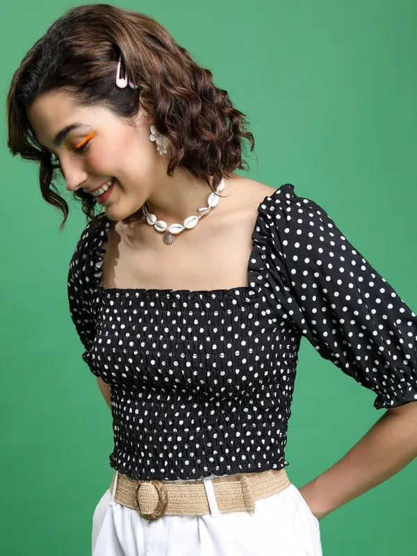 Tokyo Talkies Women Black Printed Regular Top