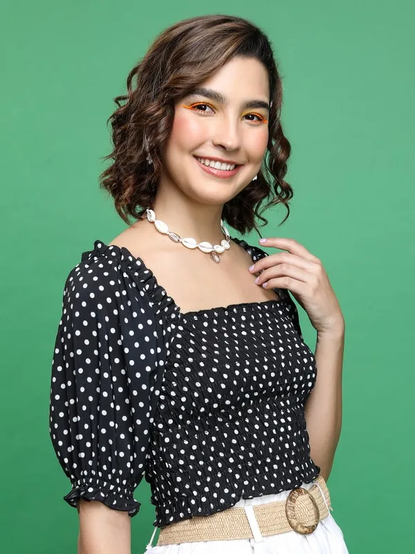 Tokyo Talkies Women Black Printed Regular Top