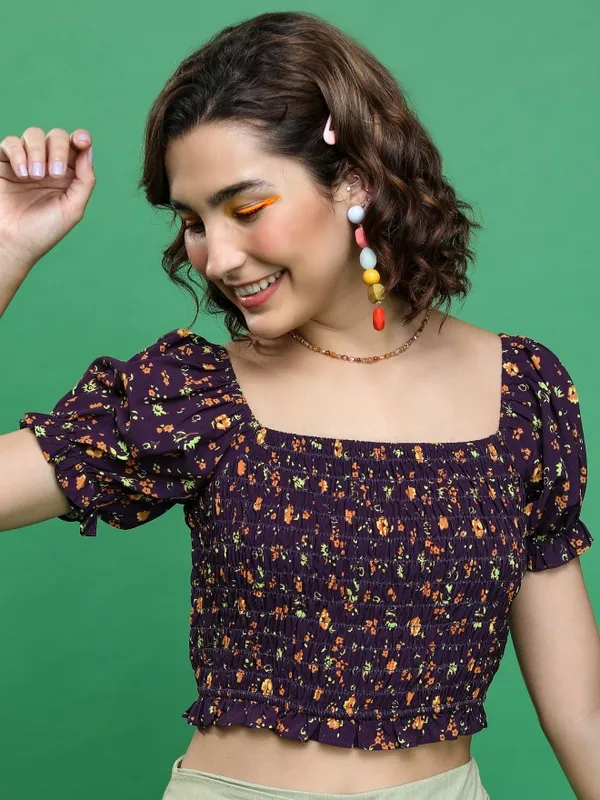  Tokyo Talkies Women Purple Printed Regular Tops