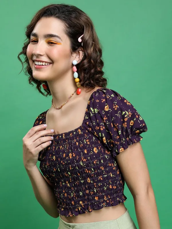  Tokyo Talkies Women Purple Printed Regular Tops