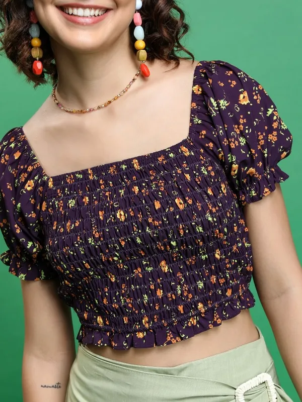  Tokyo Talkies Women Purple Printed Regular Tops