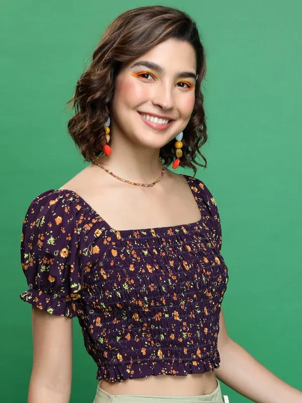  Tokyo Talkies Women Purple Printed Regular Tops