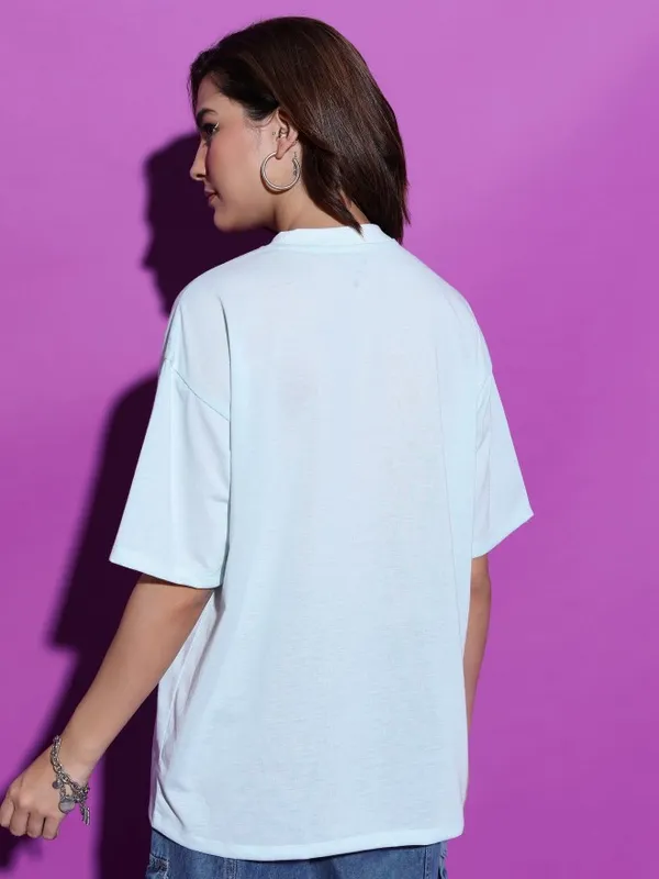  Tokyo Talkies Women Blue Solid Round Neck T-Shirts
