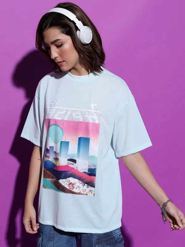  Tokyo Talkies Women Blue Solid Round Neck T-Shirts