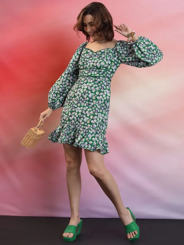  Tokyo Talkies Women Green Printed Fit And Flare Dresses
