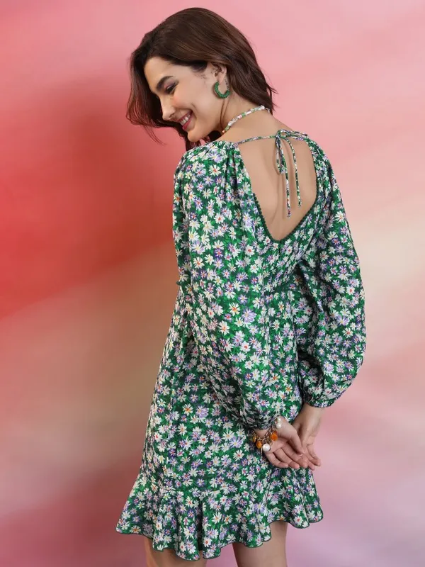 Tokyo Talkies Women Green Printed Fit And Flare Dresses