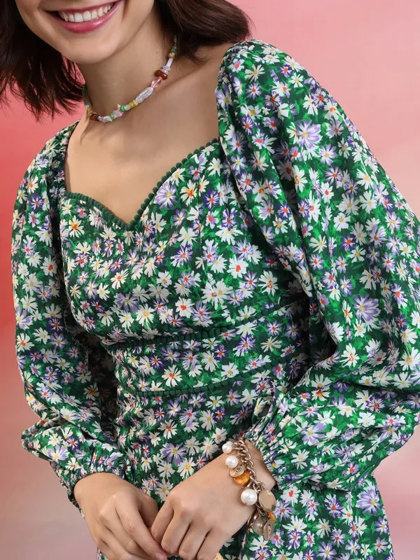  Tokyo Talkies Women Green Printed Fit And Flare Dresses
