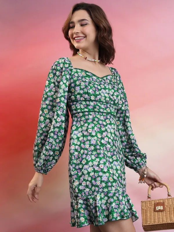  Tokyo Talkies Women Green Printed Fit And Flare Dresses