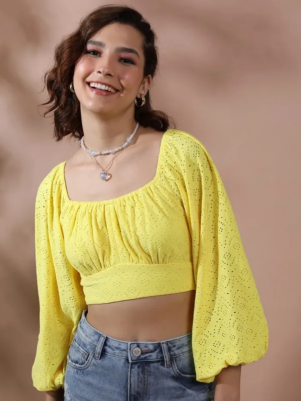  Ketch Women Yellow Solid Regular Tops