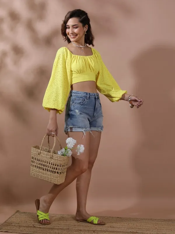  Ketch Women Yellow Solid Regular Tops