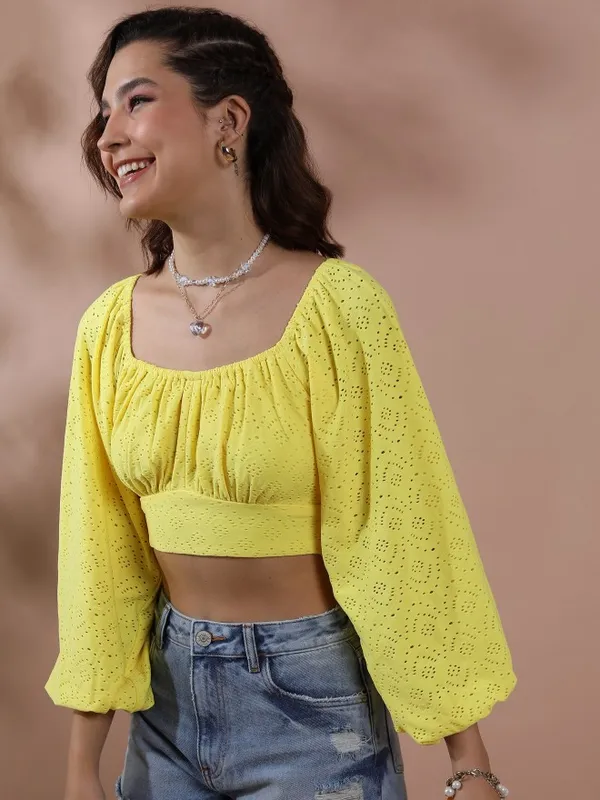  Ketch Women Yellow Solid Regular Tops