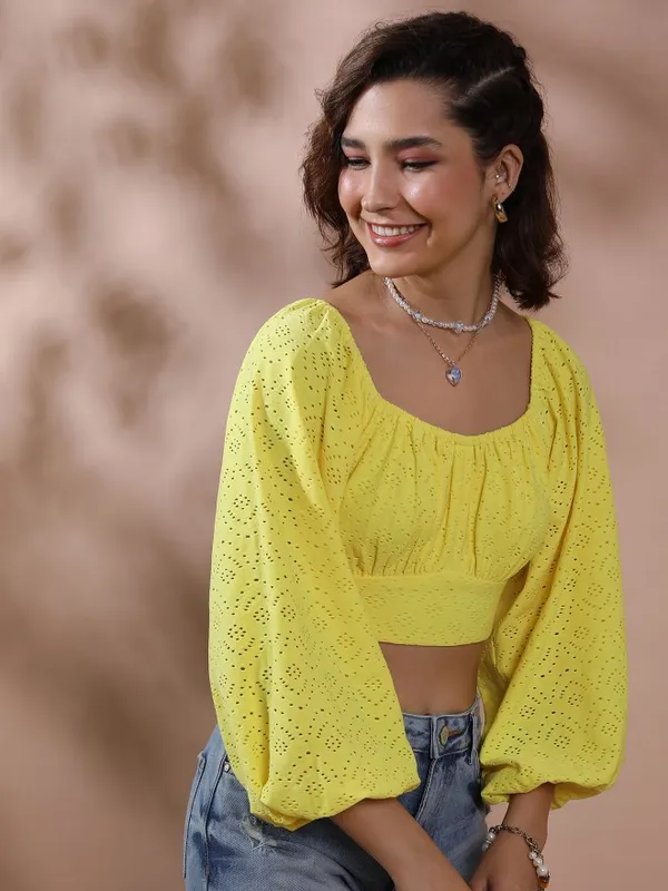  Ketch Women Yellow Solid Regular Tops