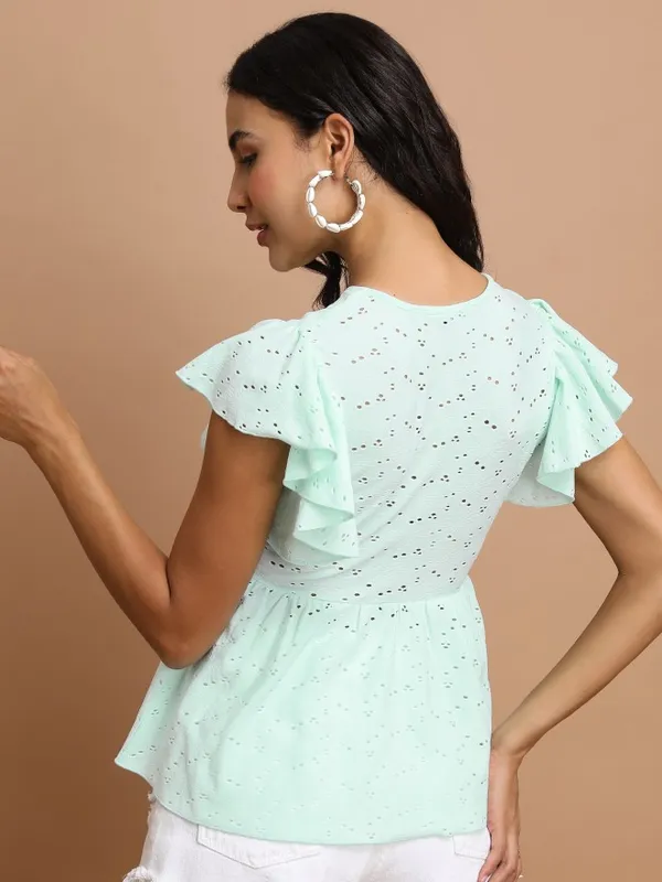 Tokyo Talkies Women Teal Self Design Peplum Top