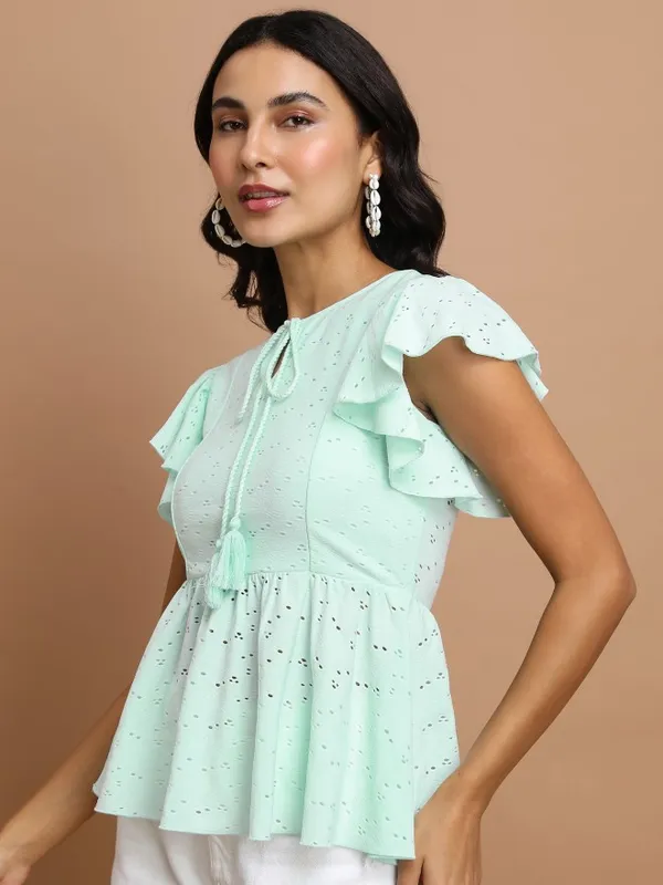 Tokyo Talkies Women Teal Self Design Peplum Top