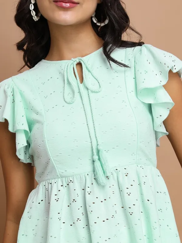 Tokyo Talkies Women Teal Self Design Peplum Top