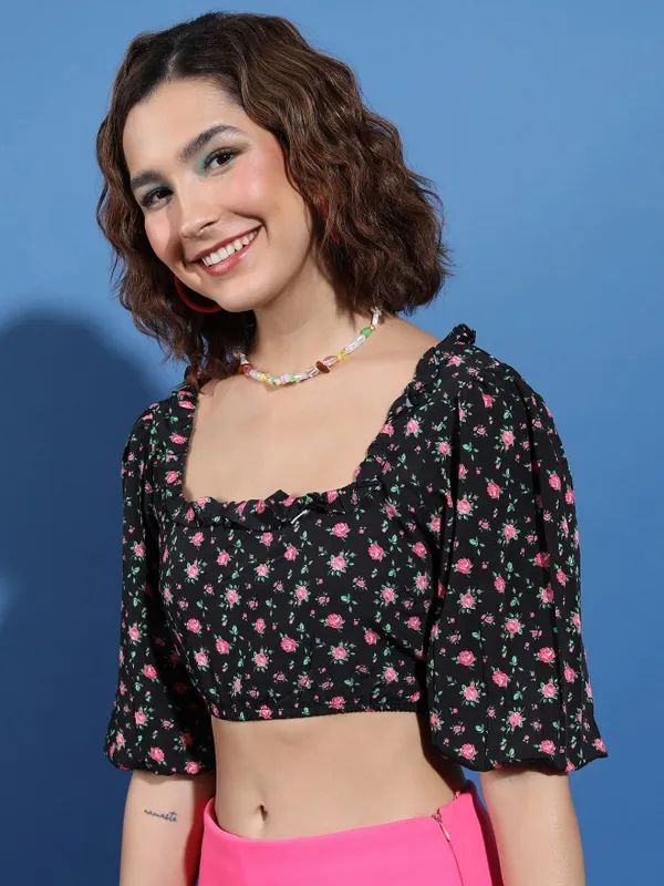  Tokyo Talkies Women Black Printed Regular Tops
