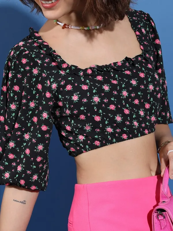  Tokyo Talkies Women Black Printed Regular Tops