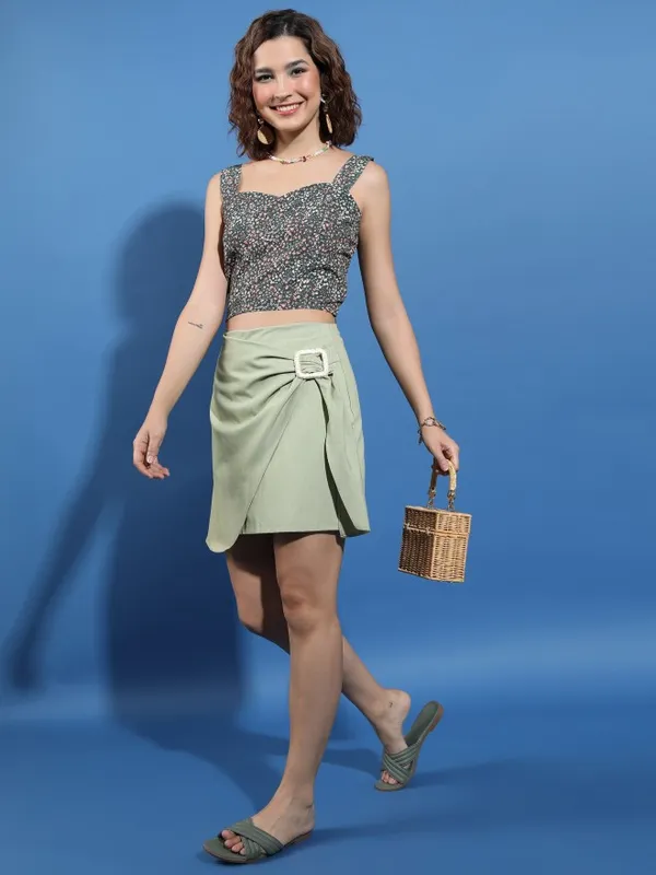  Ketch Women Olive Printed Regular Tops