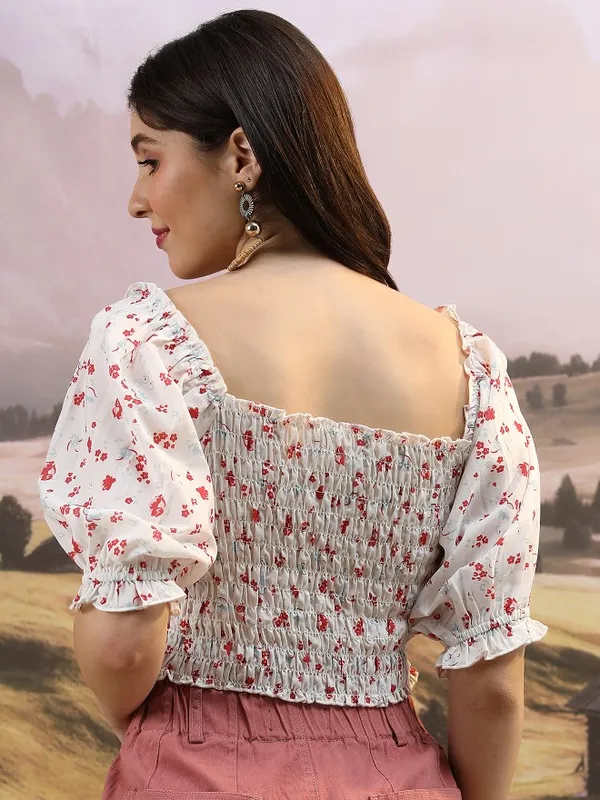  Tokyo Talkies Women Off White Printed Regular Tops