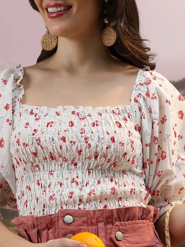 Tokyo Talkies Women Off White Printed Regular Tops