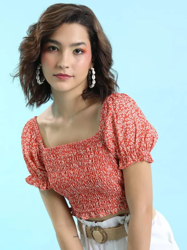  Tokyo Talkies Women Red Printed Fitted Tops