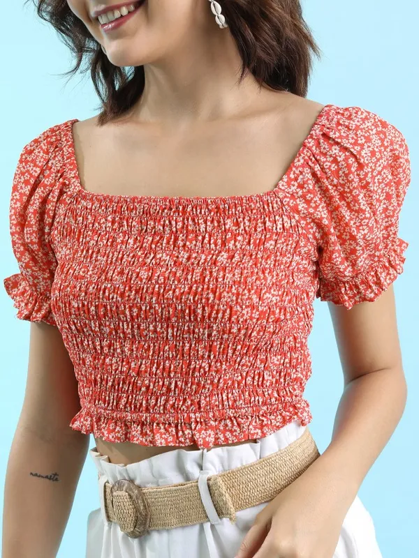  Tokyo Talkies Women Red Printed Fitted Tops