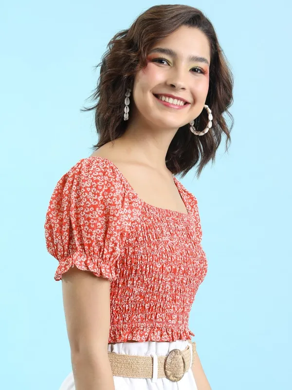  Tokyo Talkies Women Red Printed Fitted Tops
