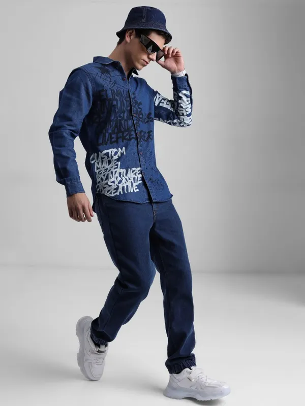  Highlander Men Blue Jogger Clean Look Jeans