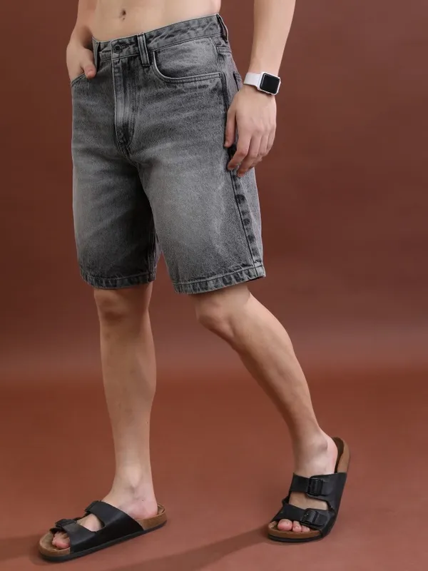  Highlander Men Grey Regular Fit Denim Shorts Shorts