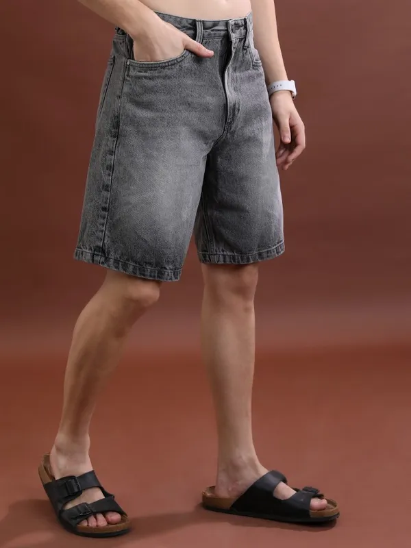  Highlander Men Grey Regular Fit Denim Shorts Shorts