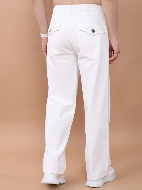  Highlander Men White Wide Leg Clean Look Jeans