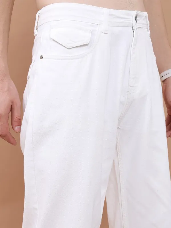  Highlander Men White Wide Leg Clean Look Jeans