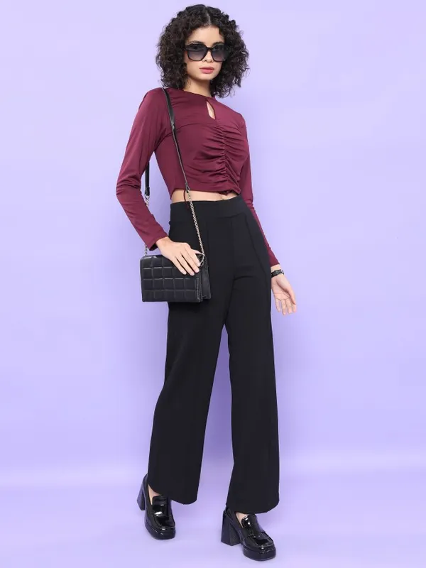  Tokyo Talkies Women Black Solid Flared Casual Trousers