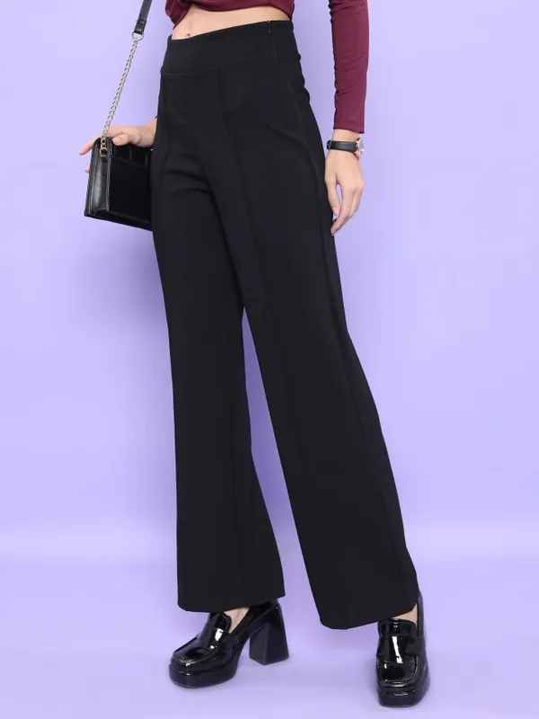  Tokyo Talkies Women Black Solid Flared Casual Trousers
