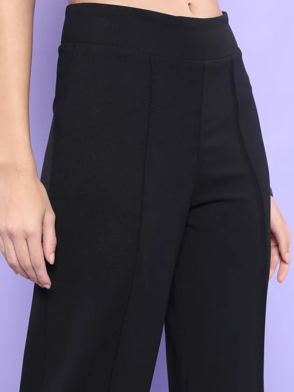  Tokyo Talkies Women Black Solid Flared Casual Trousers