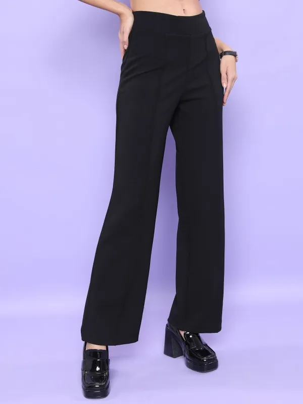  Tokyo Talkies Women Black Solid Flared Casual Trousers
