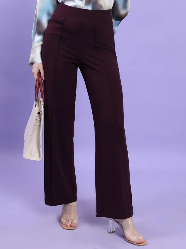  Tokyo Talkies Women Purple Solid Flared Casual Trousers