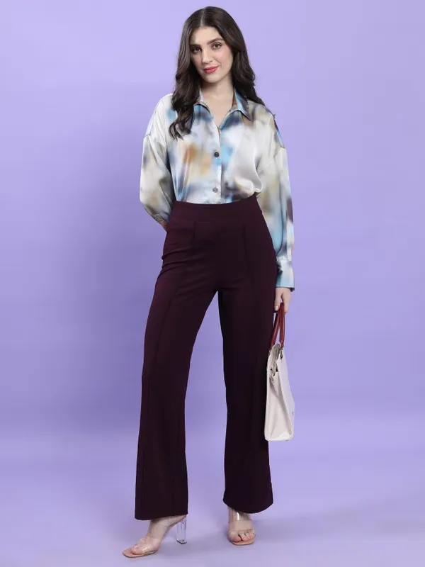  Tokyo Talkies Women Purple Solid Flared Casual Trousers