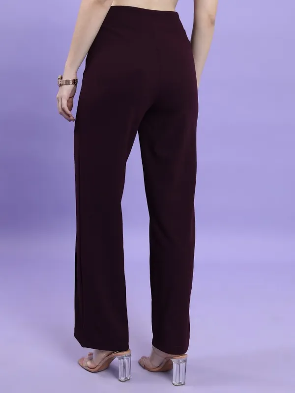  Tokyo Talkies Women Purple Solid Flared Casual Trousers