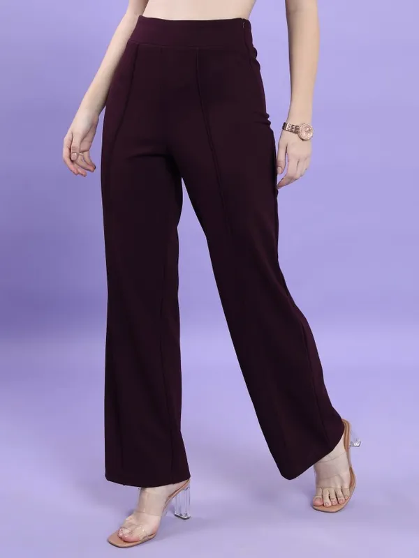  Tokyo Talkies Women Purple Solid Flared Casual Trousers