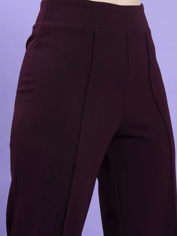  Tokyo Talkies Women Purple Solid Flared Casual Trousers