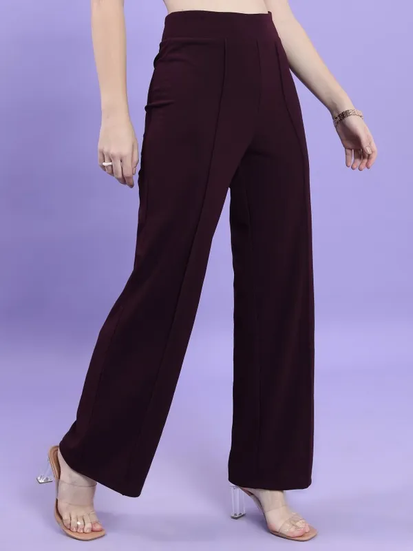 Tokyo Talkies Women Purple Solid Flared Casual Trousers