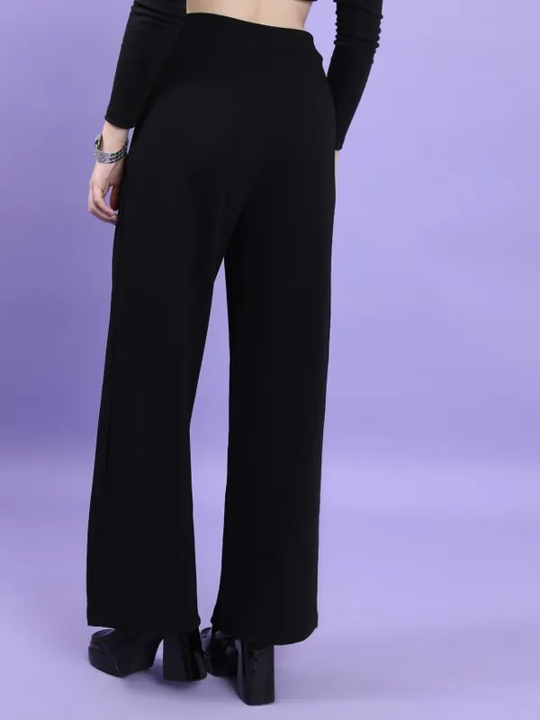  Tokyo Talkies Women Black Solid Flared Casual Trousers