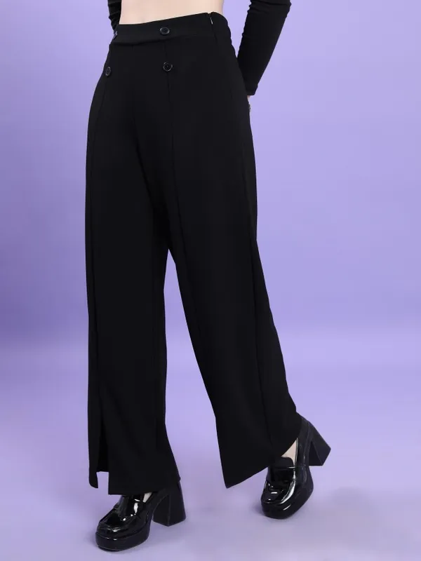  Tokyo Talkies Women Black Solid Flared Casual Trousers