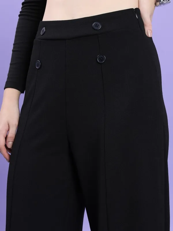  Tokyo Talkies Women Black Solid Flared Casual Trousers