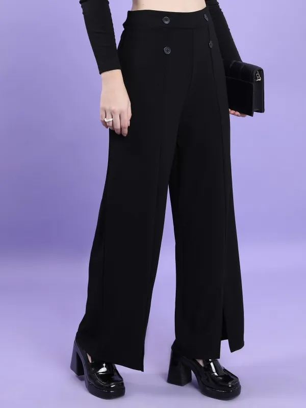  Tokyo Talkies Women Black Solid Flared Casual Trousers