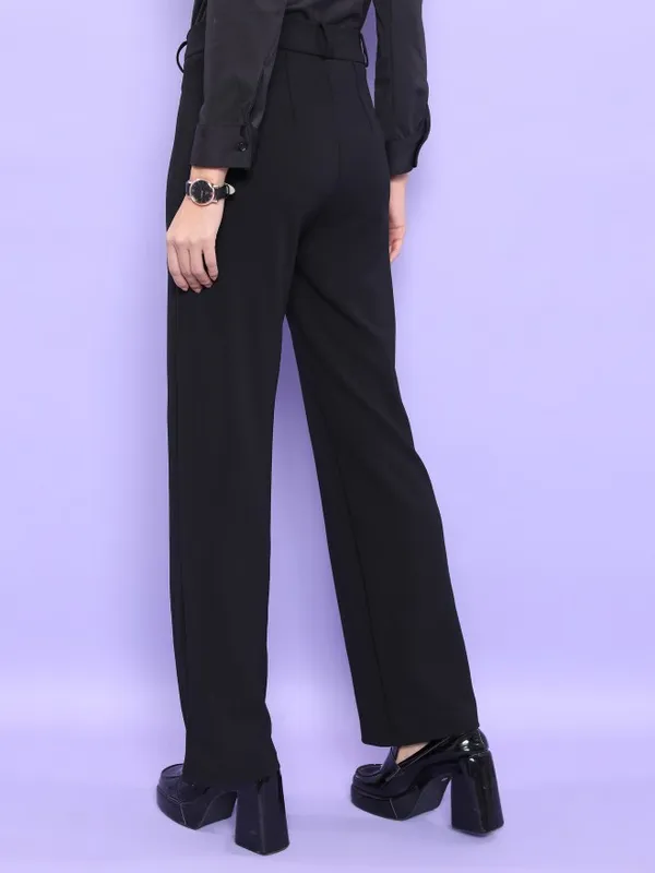 Solid Straight Fit Casual Trouser
